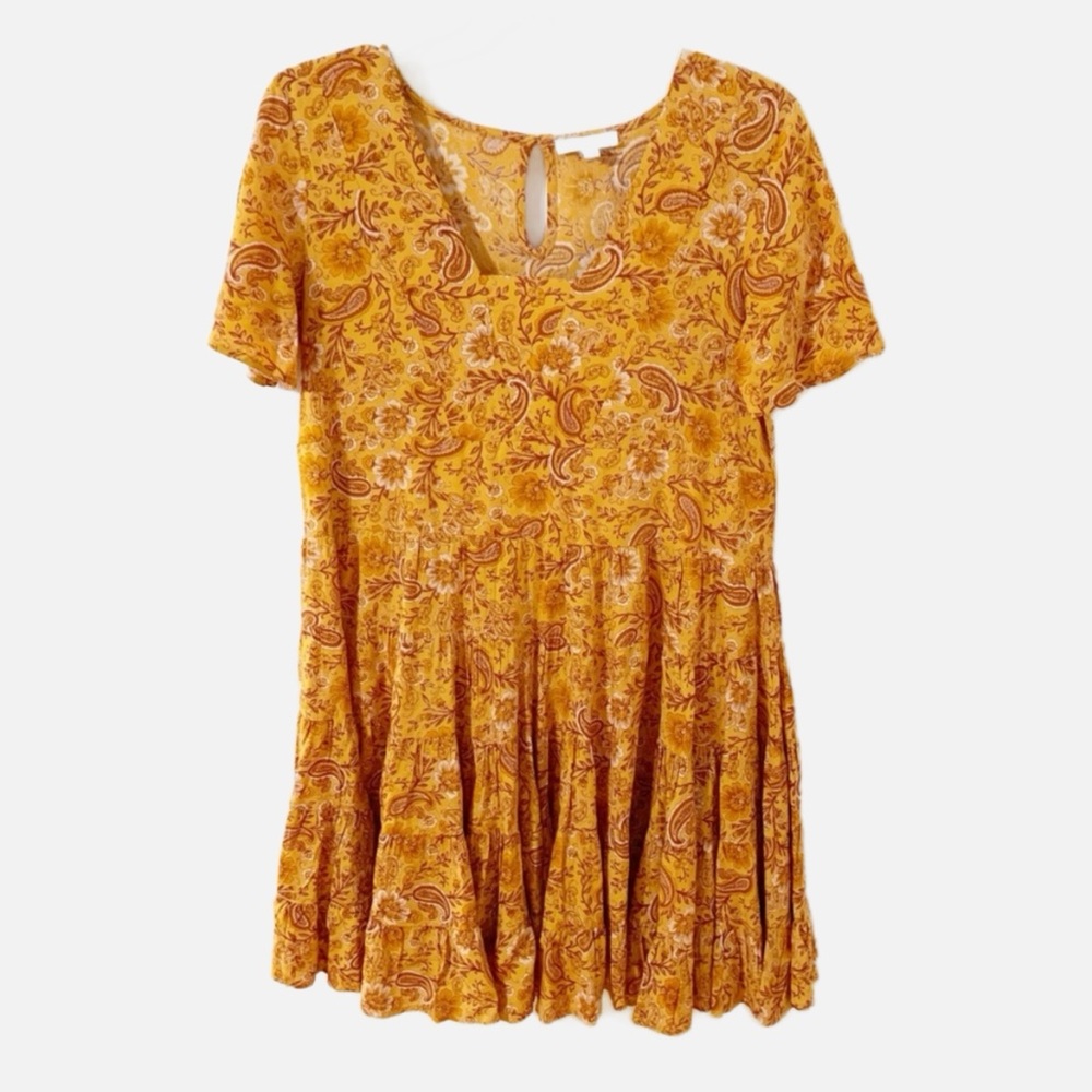 Patrons of Peace Paisley Floral Print Bohemian Style Tiered Mini Swing Dress 🧡